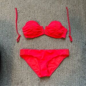 NWOT Billabong Ladies Neon Coral Bikini - Size Medium Top, Size Small Bottom